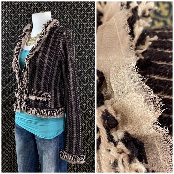 2004 Anthro "Fringe Trim Cardigan" HWR Monogram - Picture 2 of 16